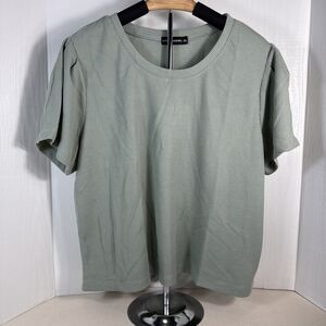 Zoe & Phoebe Waffle Crop Short Puff Sleeve Top Green Sage Size XLarge